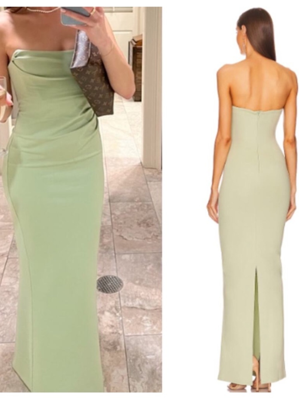 Michael Costello X Revolve Briggs Gown Ruched  Maxi Dress In Sage Size L - Picture 4 of 16